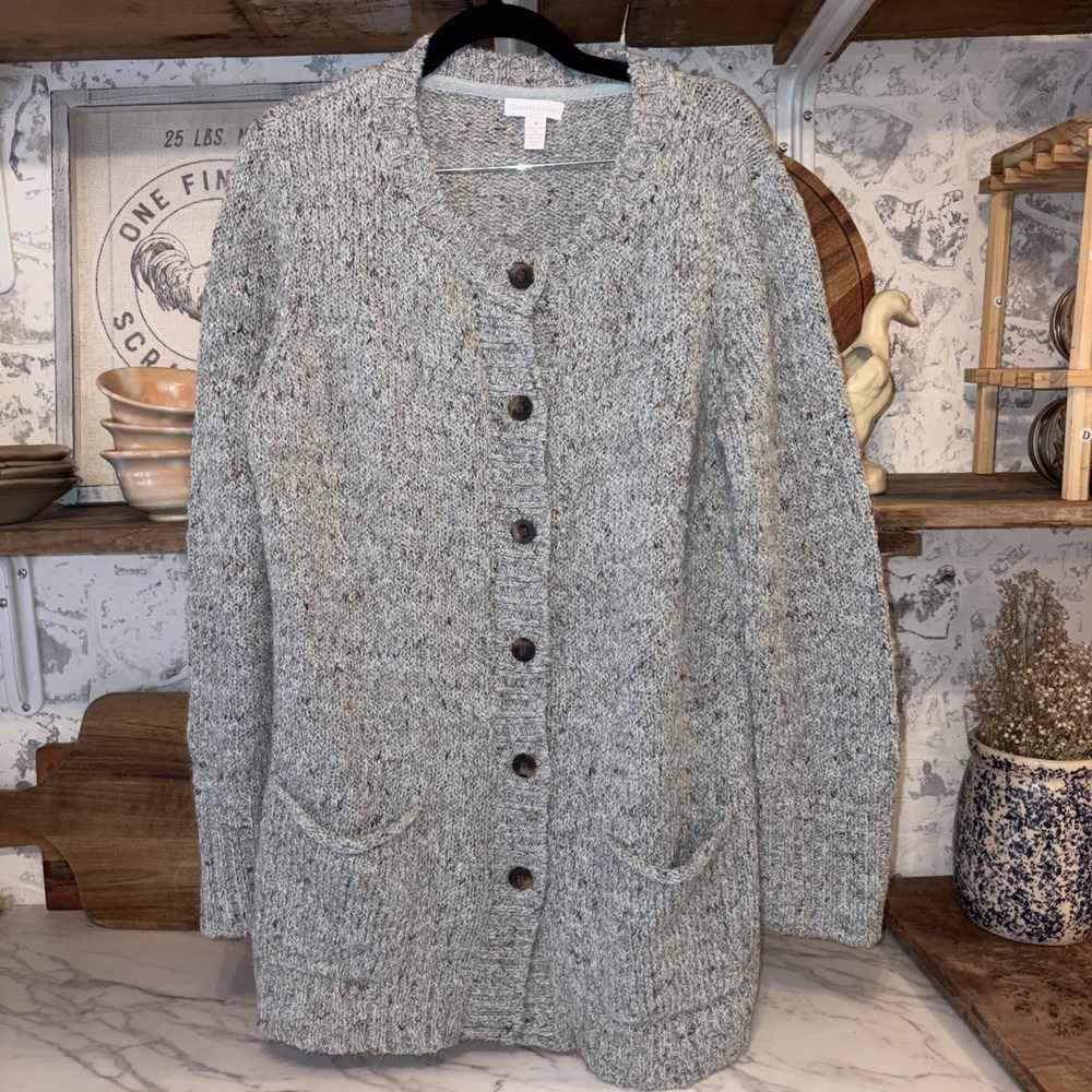 Wool Blend Grandpa Cardigan Sweater Fleck Cozy Long Cozy Women's Medium